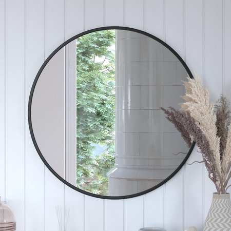 Flash Furniture 30" Round Black Metal Framed Accent Wall Mirror HFKHD-0GD-CRE8-812315-GG